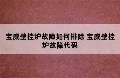 宝威壁挂炉故障如何排除 宝威壁挂炉故障代码